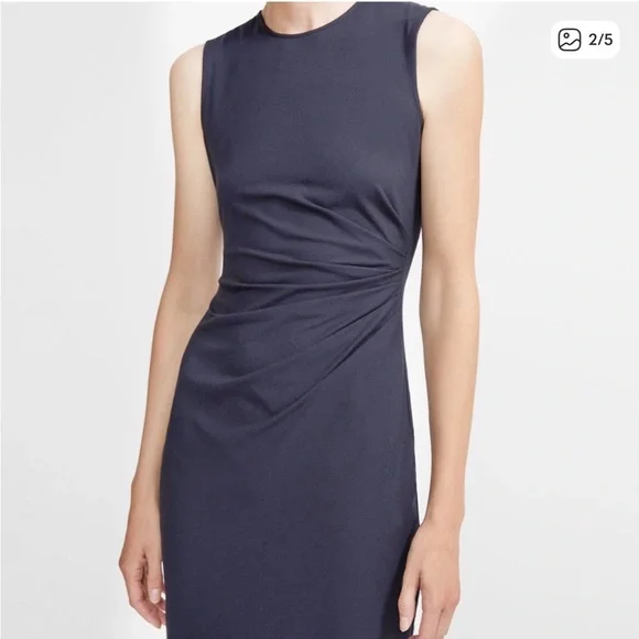 THEORY Light Gray Ruched Jarianna Wool Dress - Picture 3 of 10